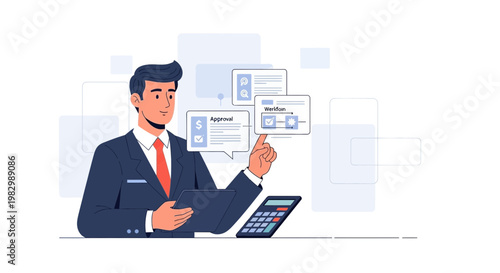 Businessman Analyzing Financial Data and Approving Documents with Calculator