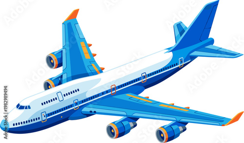 Commercial passenger airplane flying in mid-air perspective