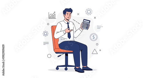 Businessman with calculator and financial charts, business concept illustration