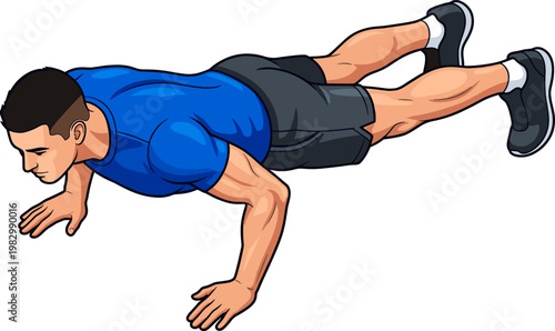 Fit male athlete executing a push-up exercise for bodyweight strength training