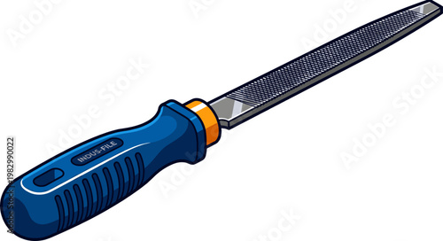 Flat metal file hand tool with blue textured handle
