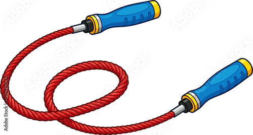 Fitness jump rope with blue handles and red cord