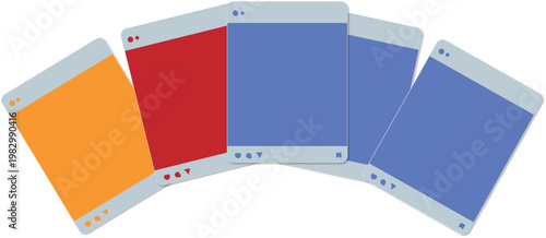Social media post mockup templates with colorful empty screen frames for web application display photo gallery and profile layout design.