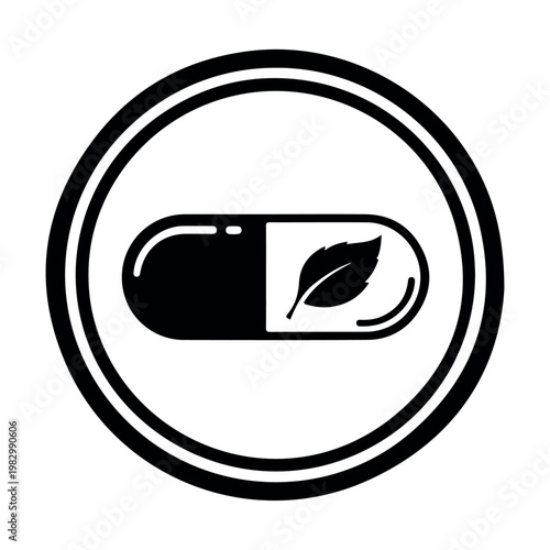 Minimalist eco-friendly circular logo with leaf symbol in black and white