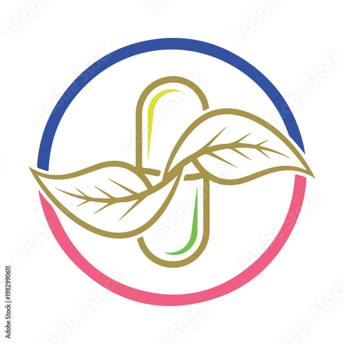 Hand-drawn golden wheat sheaf wreath with colorful circular border