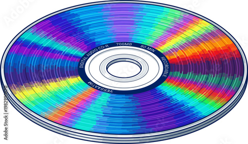 Iridescent compact disc with rainbow color reflections