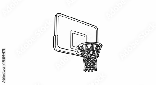 A black and white sketch of a basketball hoop and net