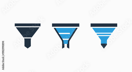Collection of three flat sales funnel and marketing conversion icons designed for visualizing business strategy customer journey pipelines and digital optimization processes with marketing, conversion