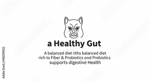A cartoon animal face above text that reads 'a Healthy Gut' and details digestive health