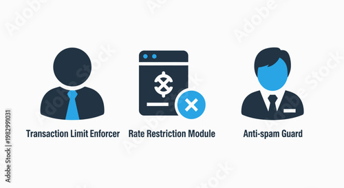 Business transaction and security icons rate restriction and anti-spam tools business transaction security restriction protection prevention analysis internet application software