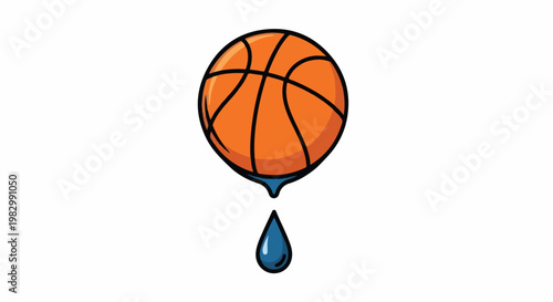 A cartoon basketball drips a blue liquid, suggesting sweat or a beverage