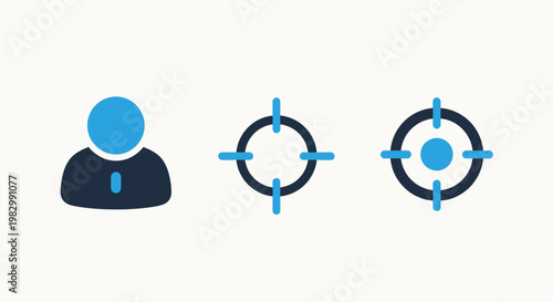 User profile icon with target and crosshair icons silhouette crosshair objective accuracy precision strategy tracking surveillance analysis information illustration business technology