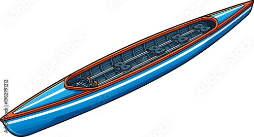Long blue racing kayak designed for competitive rowing