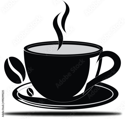 Hot Coffee Cup with Steam and Beans Illustration