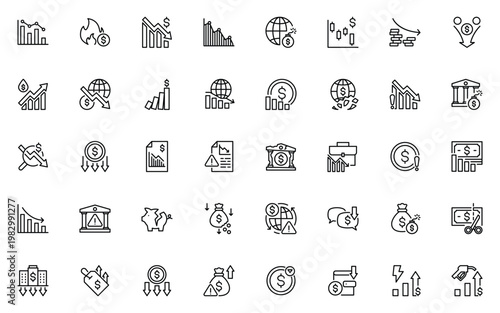 set of financial crisis icons, economy, recession, stagflation