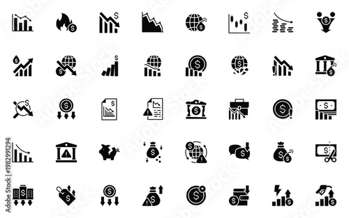set of financial crisis icons, economy, recession, stagflation
