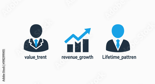 Business metrics icons showing revenue growth customer value trend lifetime pattern analysis business customer financial increase investment analytics strategy management performance