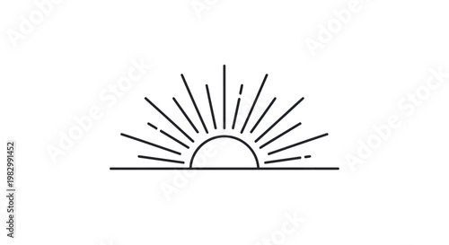 Minimalist line art illustration of a rising sun or sunrise icon on white background