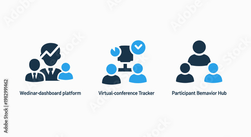 Visitor dashboard platform virtual conference tracker participant behavior hub icons for business analytics with platform management conference internet technology software interface reporting