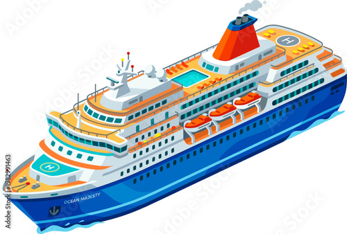 Massive luxury cruise ship sailing on the open ocean