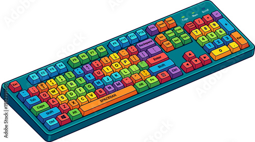 Mechanical computer keyboard with rainbow colored keycaps