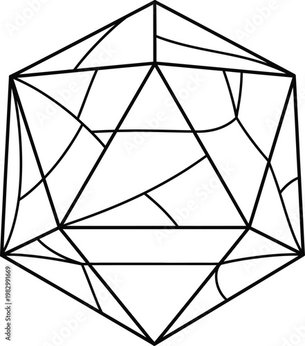 Geometric dodecahedron illustration isolated on transparent background a detailed line drawing