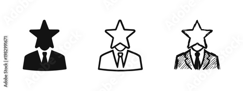 Superstar talent and star head businessman icon set for leadership