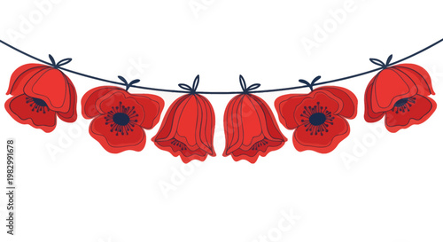 Red poppy flower garland for Remembrance Day commemoration