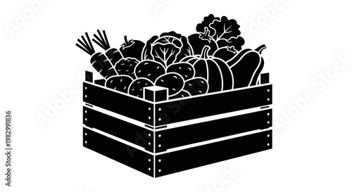 Wooden crate full of fresh vegetables