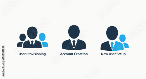 Digital icon set for user provisioning account creation new user setup user profile account management provisioning creation technology business management administration software