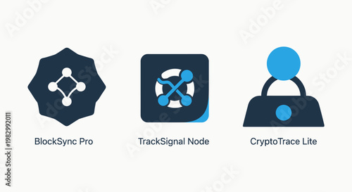 Blockchain and cryptocurrency data tracking icons for software interface and digital asset node management with blockchain cryptocurrency technology tracking management software interface