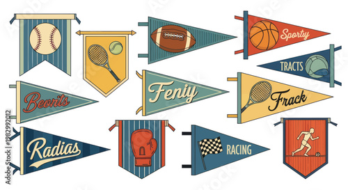 Vintage Sports Pennants Collection: Baseball, Football, Tennis, Basketball, Boxing, Racing