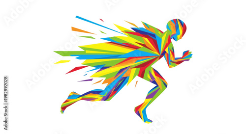 Abstract Runner Silhouette with Colorful Geometric Explosion