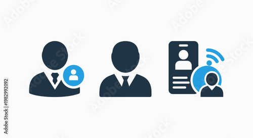 Business user profile and id verification icon set for authentication and security management with identity verification security business authentication personal management corporate employee
