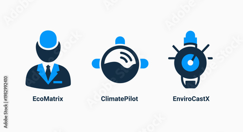 Sustainability service icons featuring eco matrix environmental professional climate pilot monitoring tool and enviro cast x analytics sensor environment sustainability monitoring technology business
