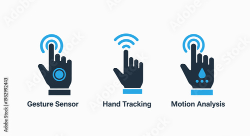 Gesture sensor and hand tracking technology icons for motion analysis and touchless control with tracking analysis technology touchless interaction interface computer biometric recognition