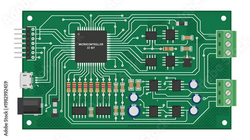 PCB Circuit Board with Electronic Components Clean Technology Vector Illustration