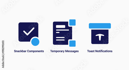 User interface messaging and feedback system notification icons with pop up web design notification snackbars components temporary interface feedback software interaction experience