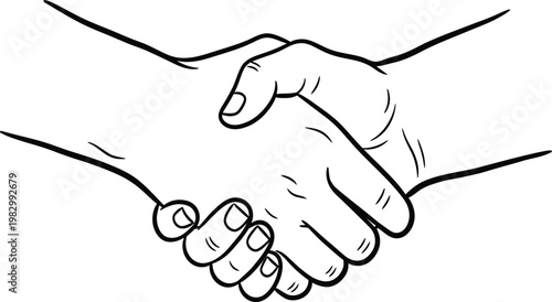 Black and white line drawing of a handshake representing agreement