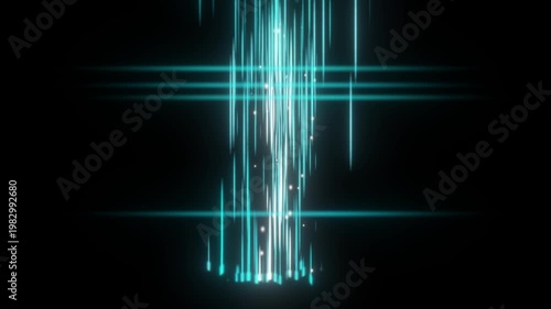 Futuristic Cyan Transporter Beam Animation with Glowing Light Particles. 4K