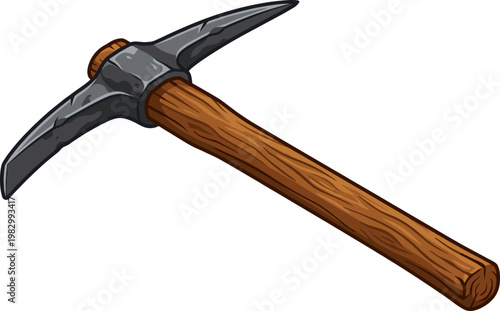 Steel pickaxe tool with dark wood handle for heavy-duty excavation tasks