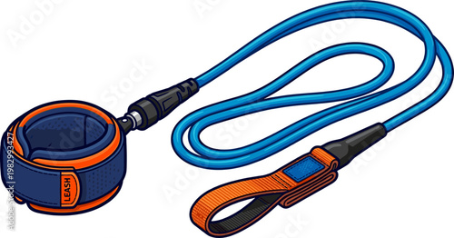 Surfing ankle leash with blue cord and orange strap