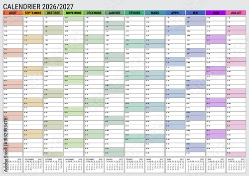 Calendrier Mural 2026 2027 Planificateur Scolaire Grand Format A1 XXL 12 Mois Août à Juillet en Français	