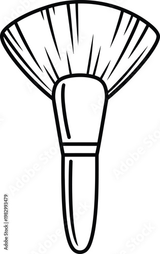 Minimalist black and white professional makeup brush line art vector illustration