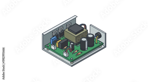 AC to DC Power Supply Device with Transformer Components Clean Technology Vector Illustration