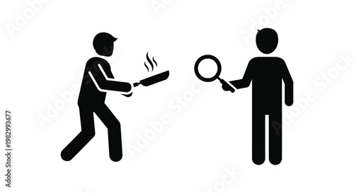 Conflict and investigation depicted with figures on transparent background silhouette