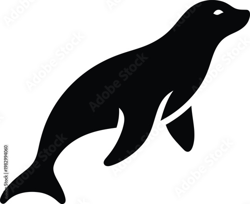 Minimalist graphic silhouette of a swimming seal in vector illustration