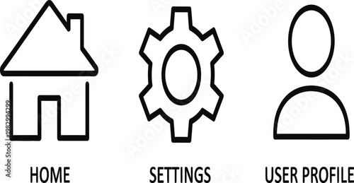 Simple black and white icons for navigation options