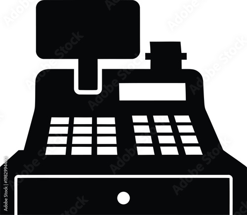 Minimalist silhouette icon of a classic retail store cash register vector illustration