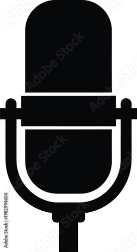 Minimalist silhouette icon of a vintage broadcast studio microphone vector illustration